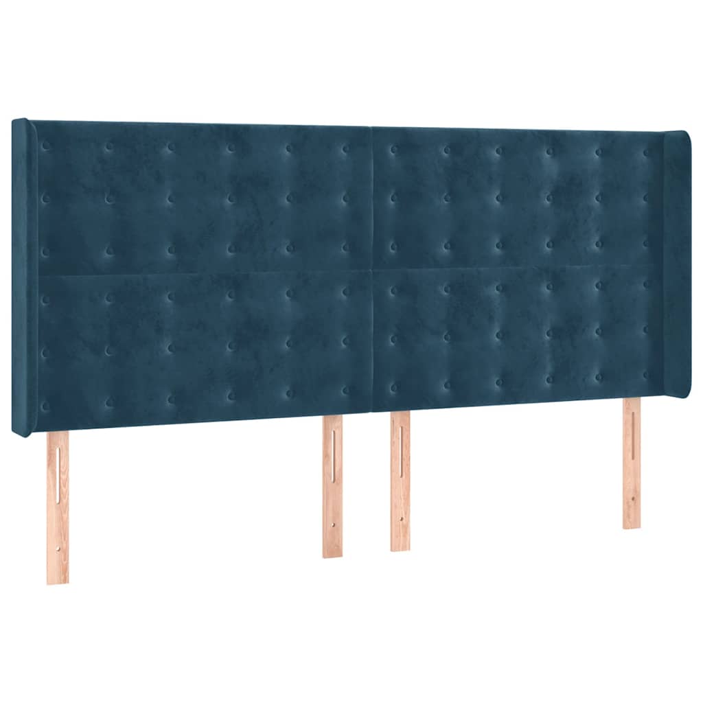 sötétkék bársony rugós ágy matraccal 180x200 cm