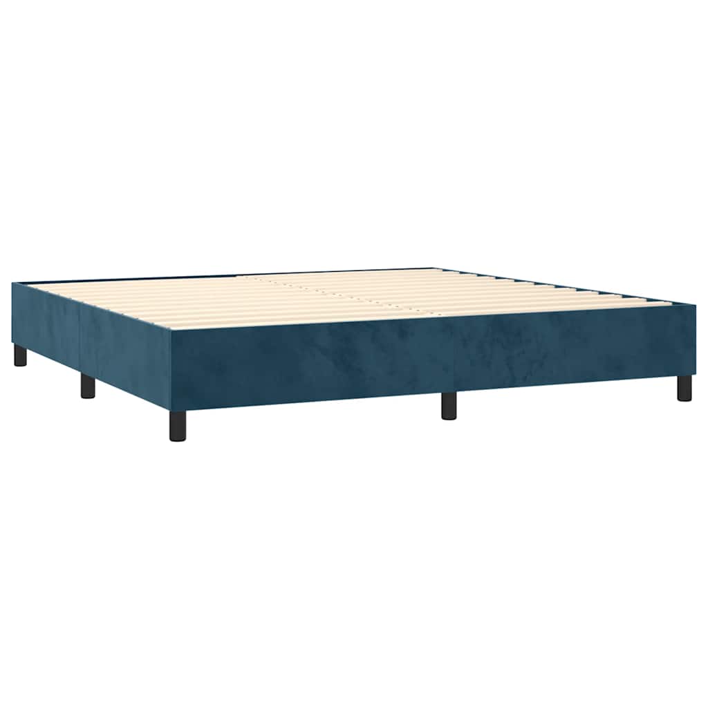 sötétkék bársony rugós ágy matraccal 200x200 cm