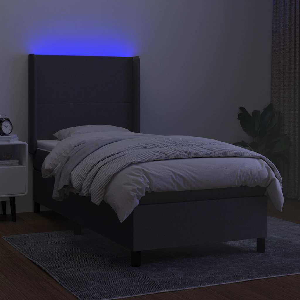 sötétszürke szövet rugós és LED-es ágy matraccal 80 x 200 cm