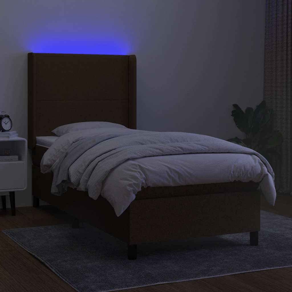 barna szövet rugós és LED-es ágy matraccal 90x190 cm