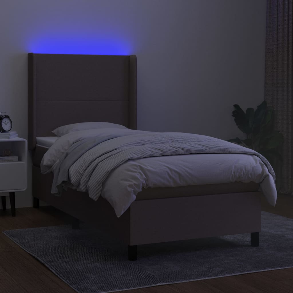 tópszínű szövet rugós és LED-es ágy matraccal 90x190 cm
