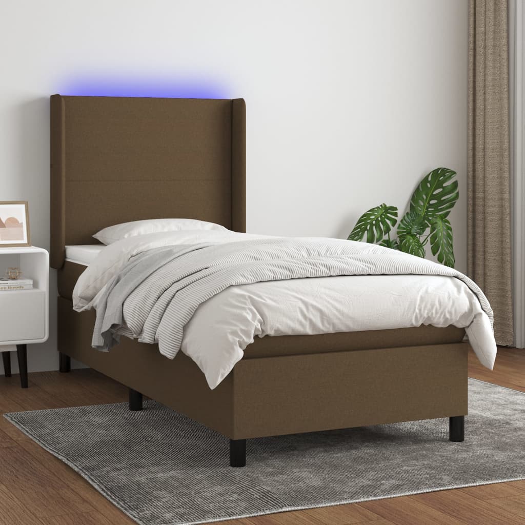 barna szövet rugós és LED-es ágy matraccal 100x200 cm