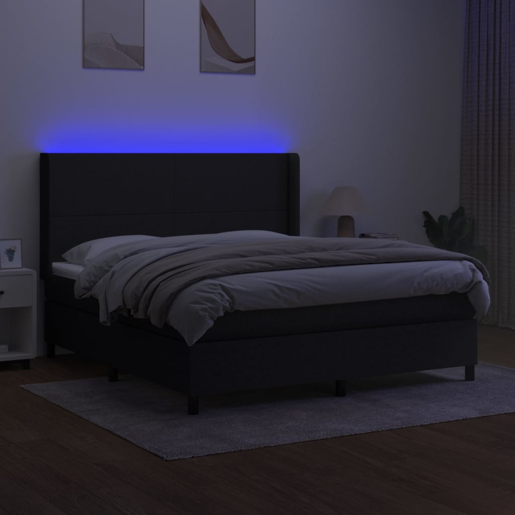 fekete szövet rugós és LED-es ágy matraccal 160x200 cm