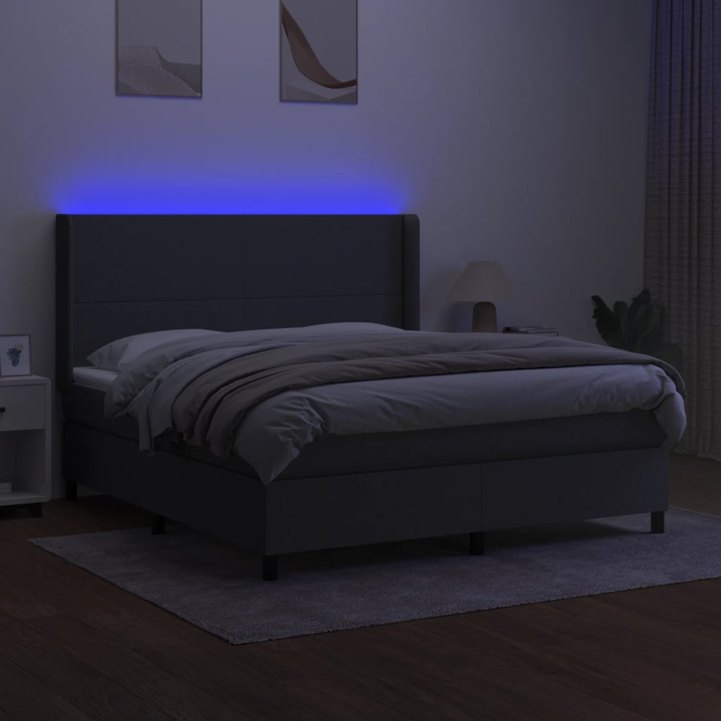 sötétszürke szövet rugós és LED-es ágy matraccal 180 x 200 cm