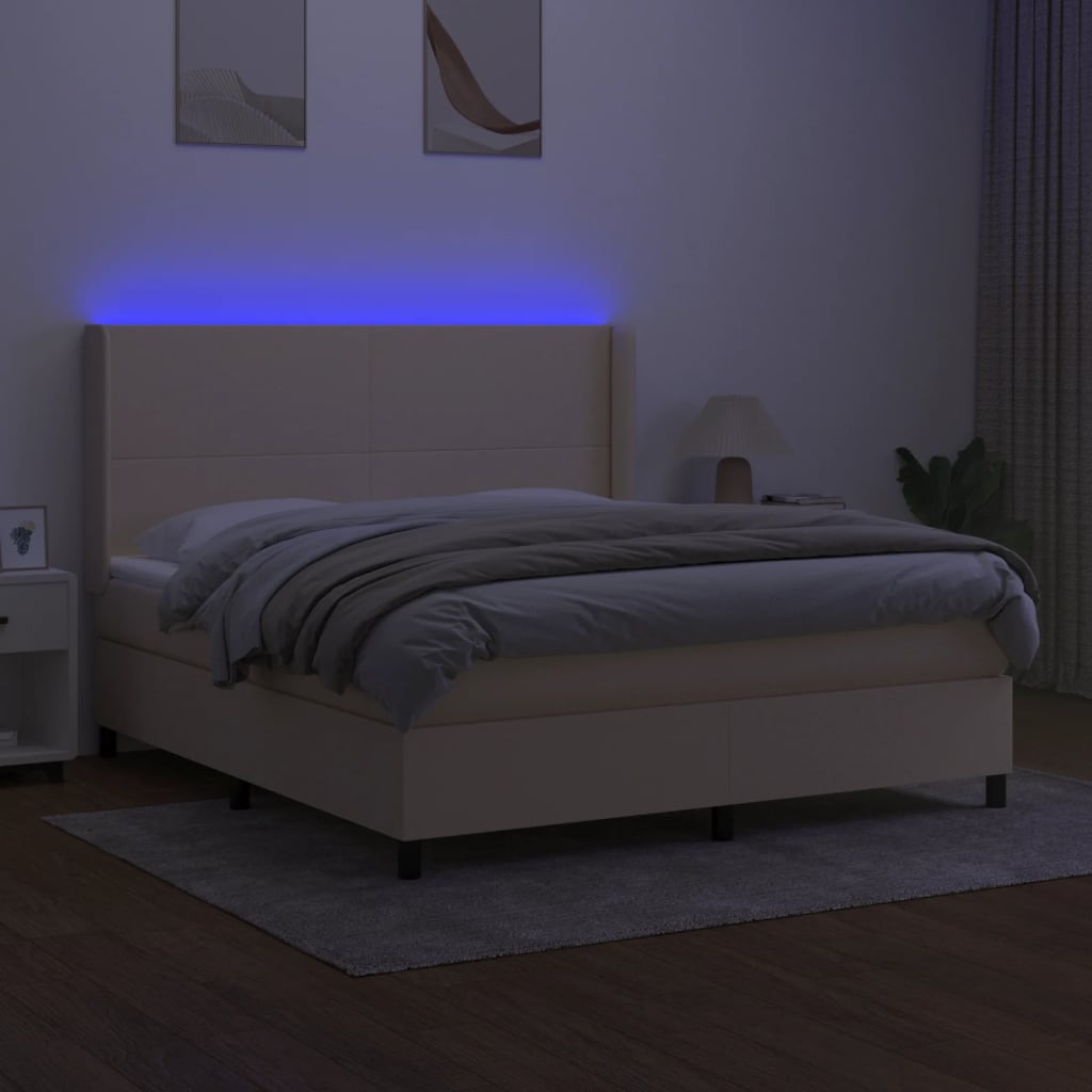 krémszínű szövet rugós és LED-es ágy matraccal 180 x 200 cm
