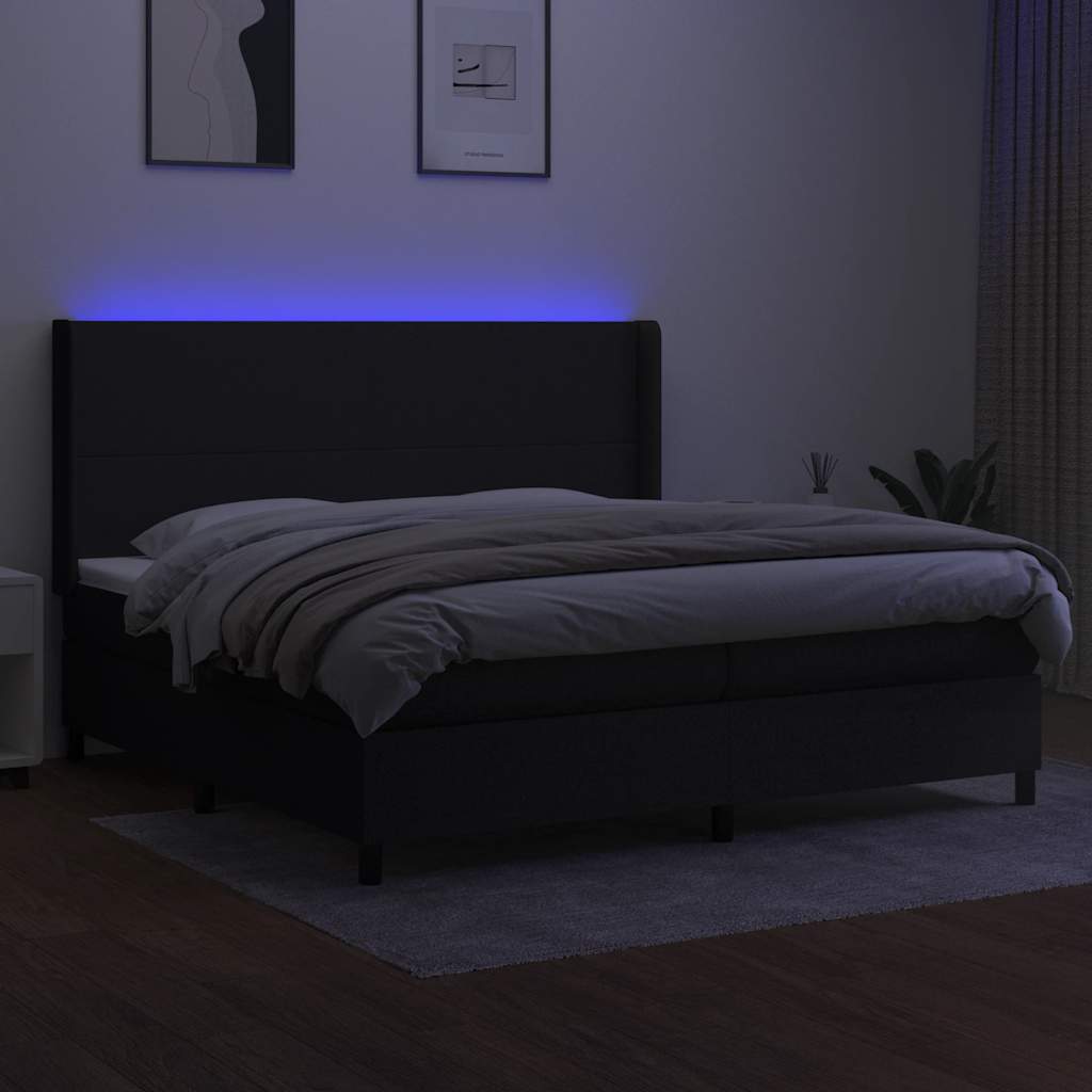 fekete szövet rugós és LED-es ágy matraccal 200x200 cm