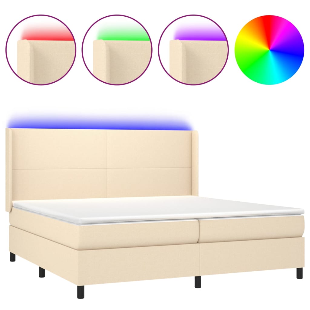 krémszínű szövet rugós és LED-es ágy matraccal 200 x 200 cm