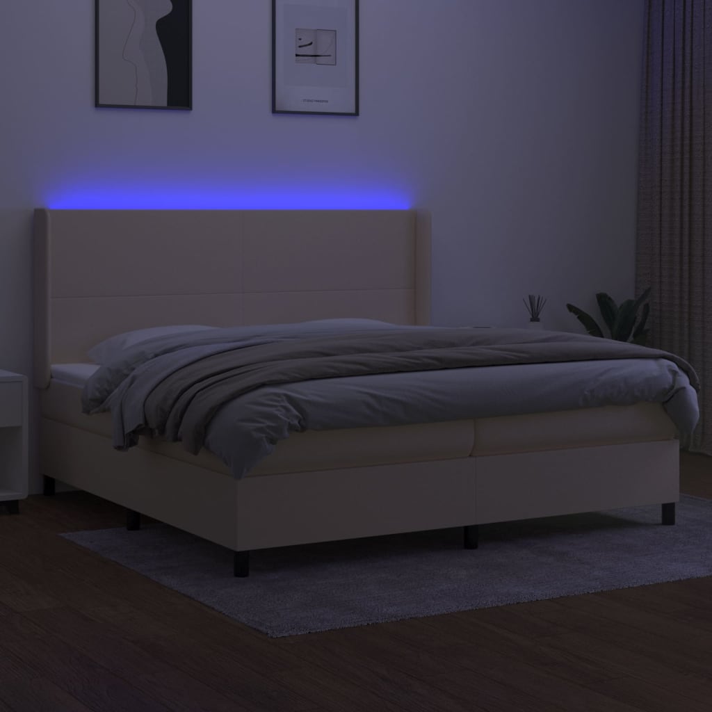 krémszínű szövet rugós és LED-es ágy matraccal 200 x 200 cm