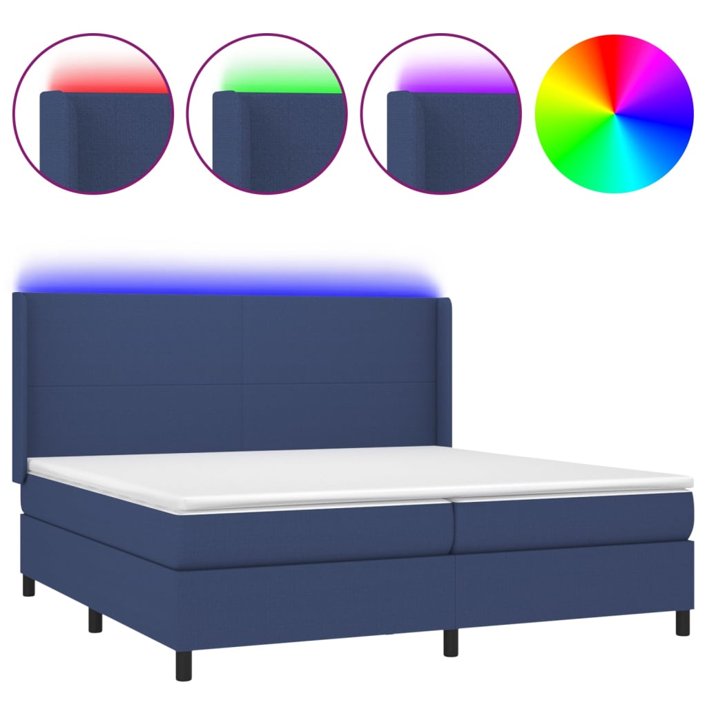 kék szövet rugós és LED-es ágy matraccal 200 x 200 cm