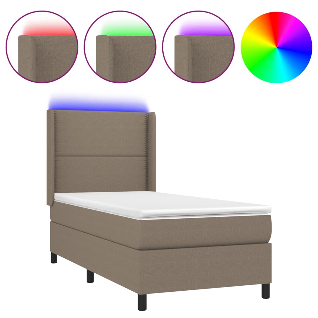 tópszínű szövet rugós és LED-es ágy matraccal 90x190 cm
