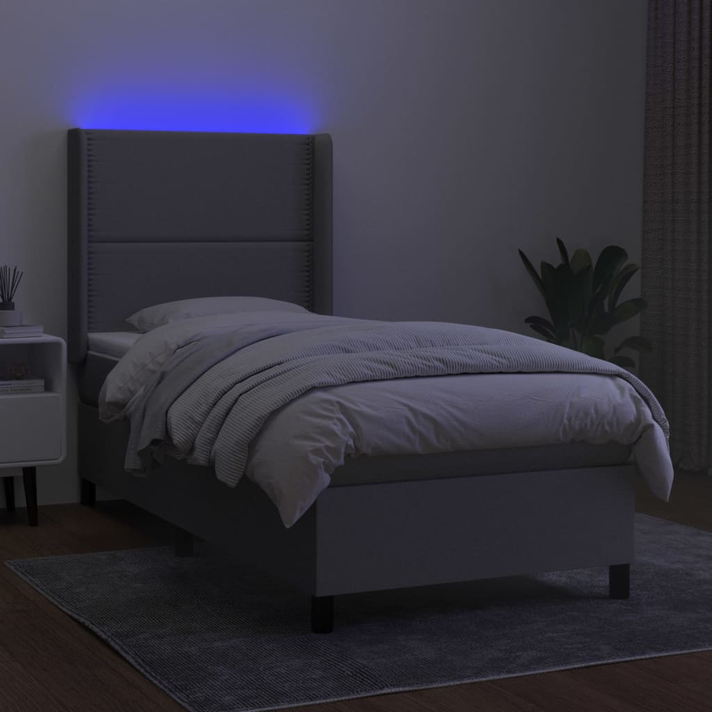 világosszürke szövet rugós és LED-es ágy matraccal 100x200 cm