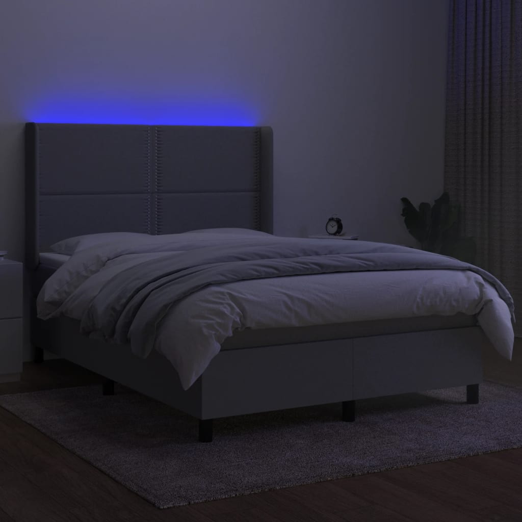 világosszürke szövet rugós és LED-es ágy matraccal 140x190 cm