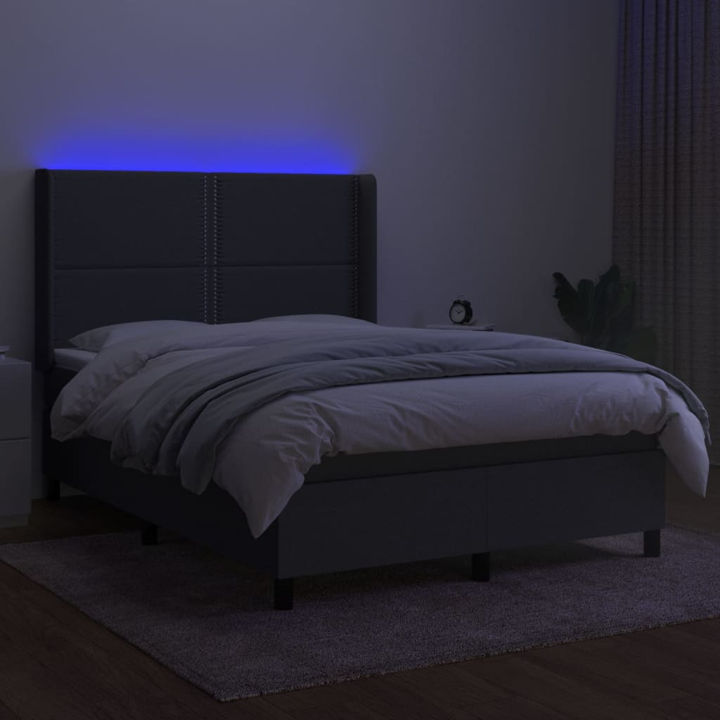 sötétszürke szövet rugós és LED-es ágy matraccal 140x190 cm