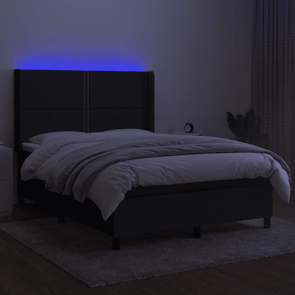 fekete szövet rugós és LED-es ágy matraccal 140x190 cm
