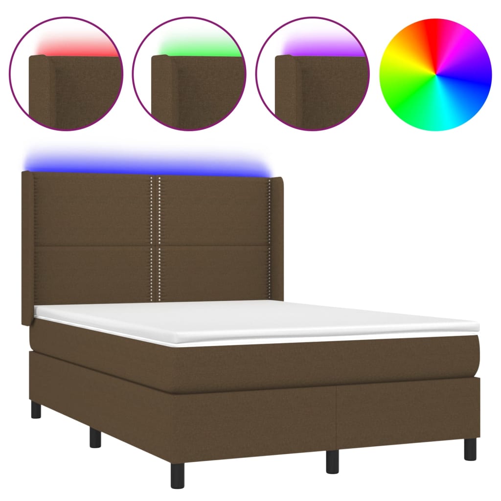 barna szövet rugós és LED-es ágy matraccal 140x190 cm