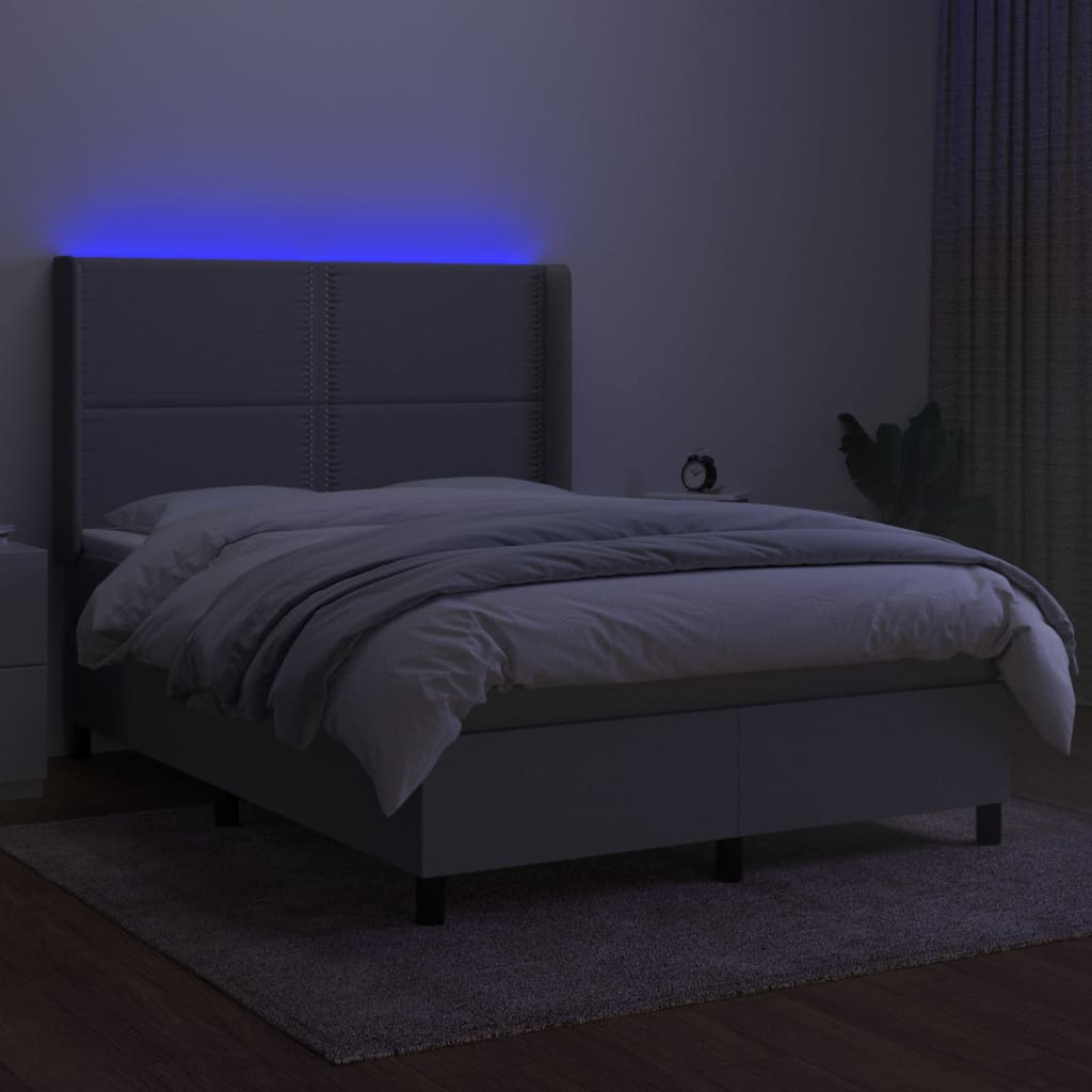 világosszürke szövet rugós és LED-es ágy matraccal 140x200 cm