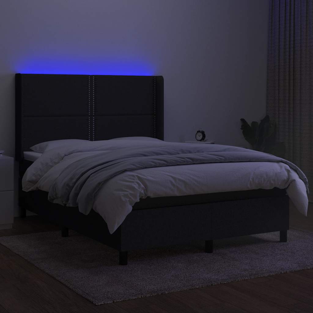 fekete szövet rugós és LED-es ágy matraccal 140x200 cm