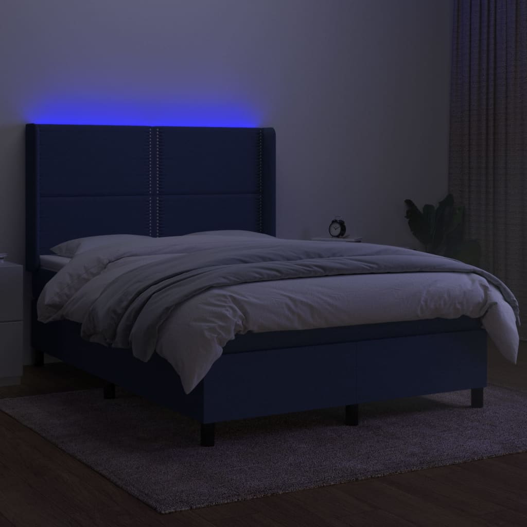 kék szövet rugós és LED-es ágy matraccal 140x200 cm