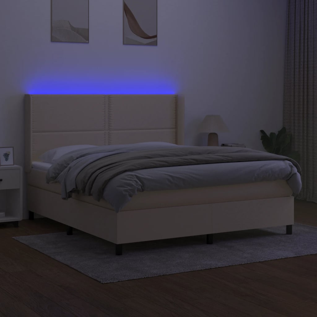 krémszínű szövet rugós és LED-es ágy matraccal 180 x 200 cm