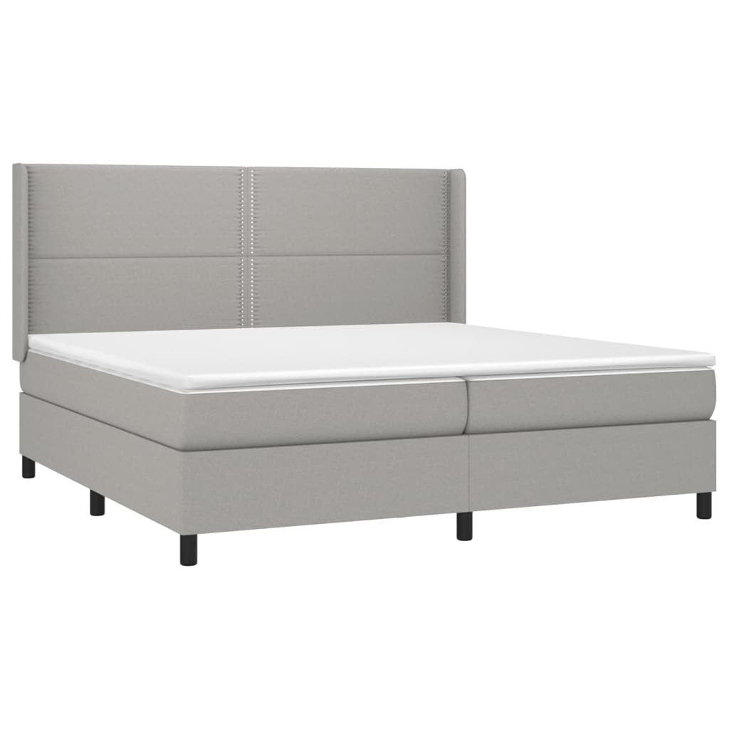 világosszürke szövet rugós és LED-es ágy matraccal 200x200 cm