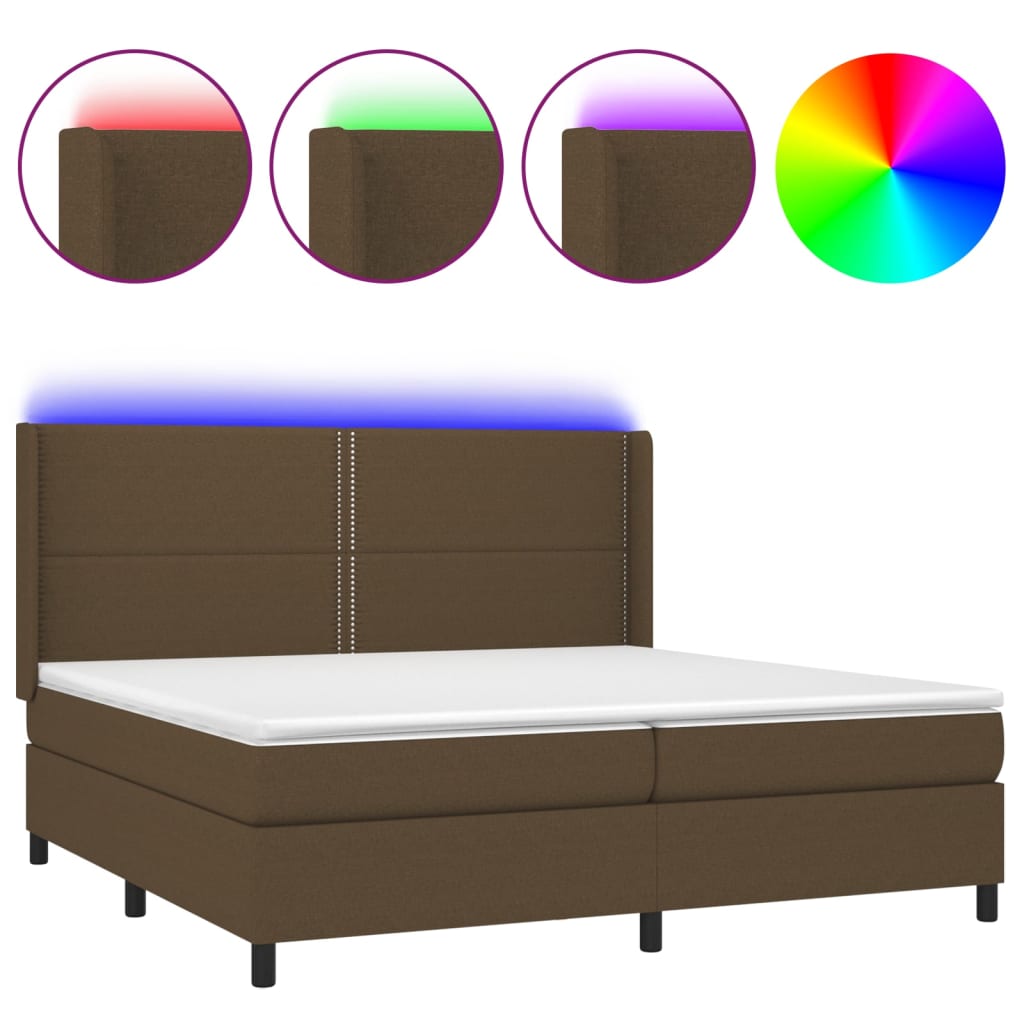 barna szövet rugós és LED-es ágy matraccal 200x200 cm