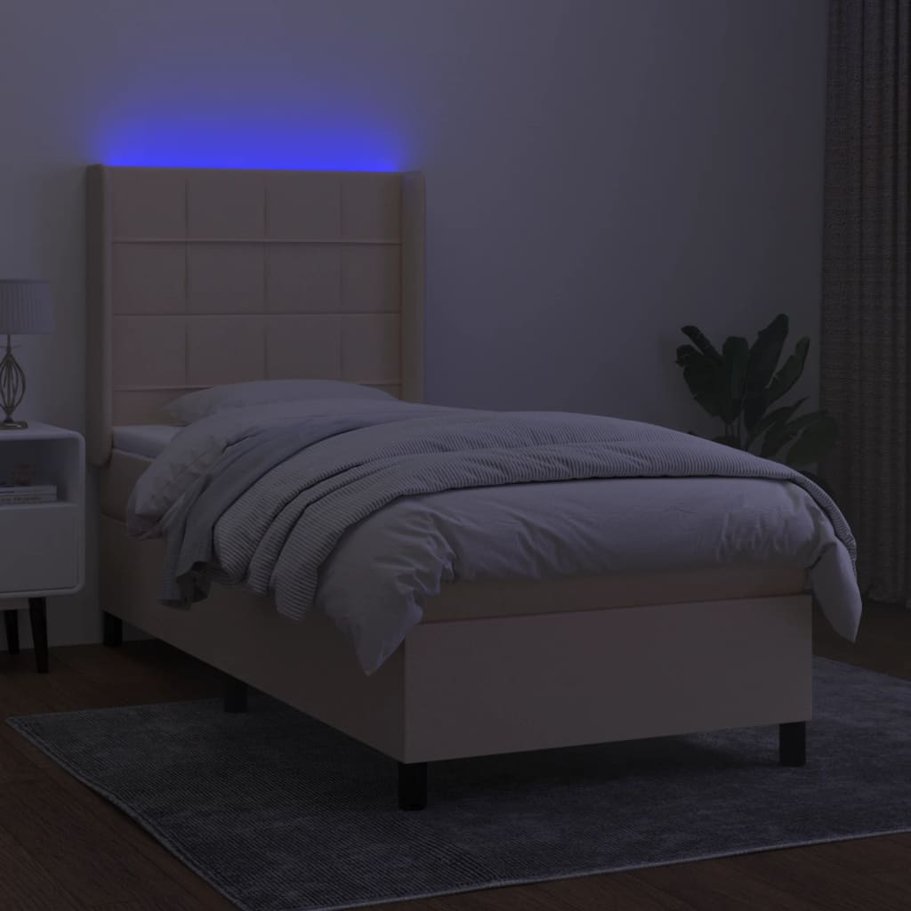 krémszínű szövet rugós és LED-es ágy matraccal 80 x 200 cm