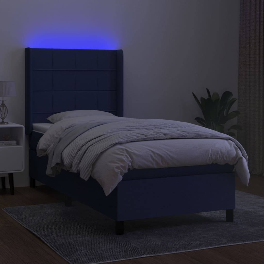 kék szövet rugós és LED-es ágy matraccal 80 x 200 cm