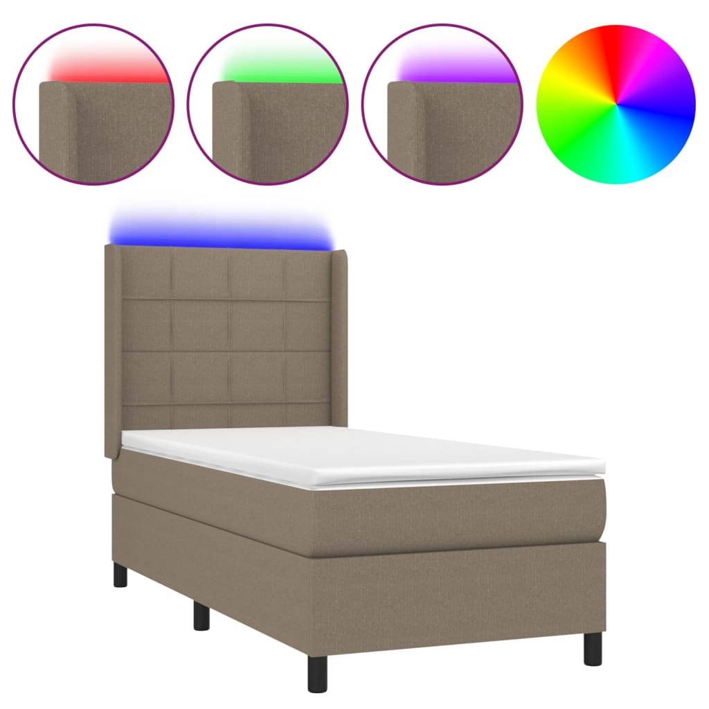 tópszínű szövet rugós és LED-es ágy matraccal 90x190 cm