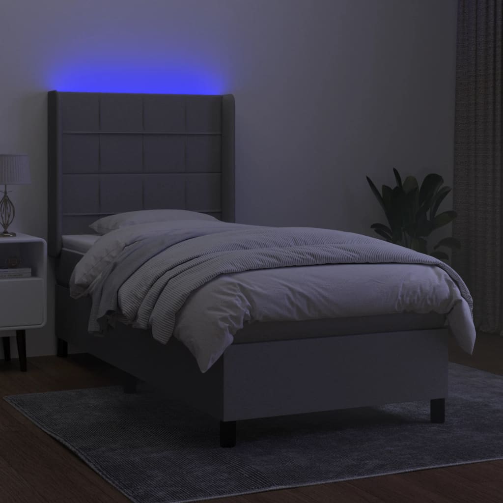 világosszürke szövet rugós és LED-es ágy matraccal 100x200 cm