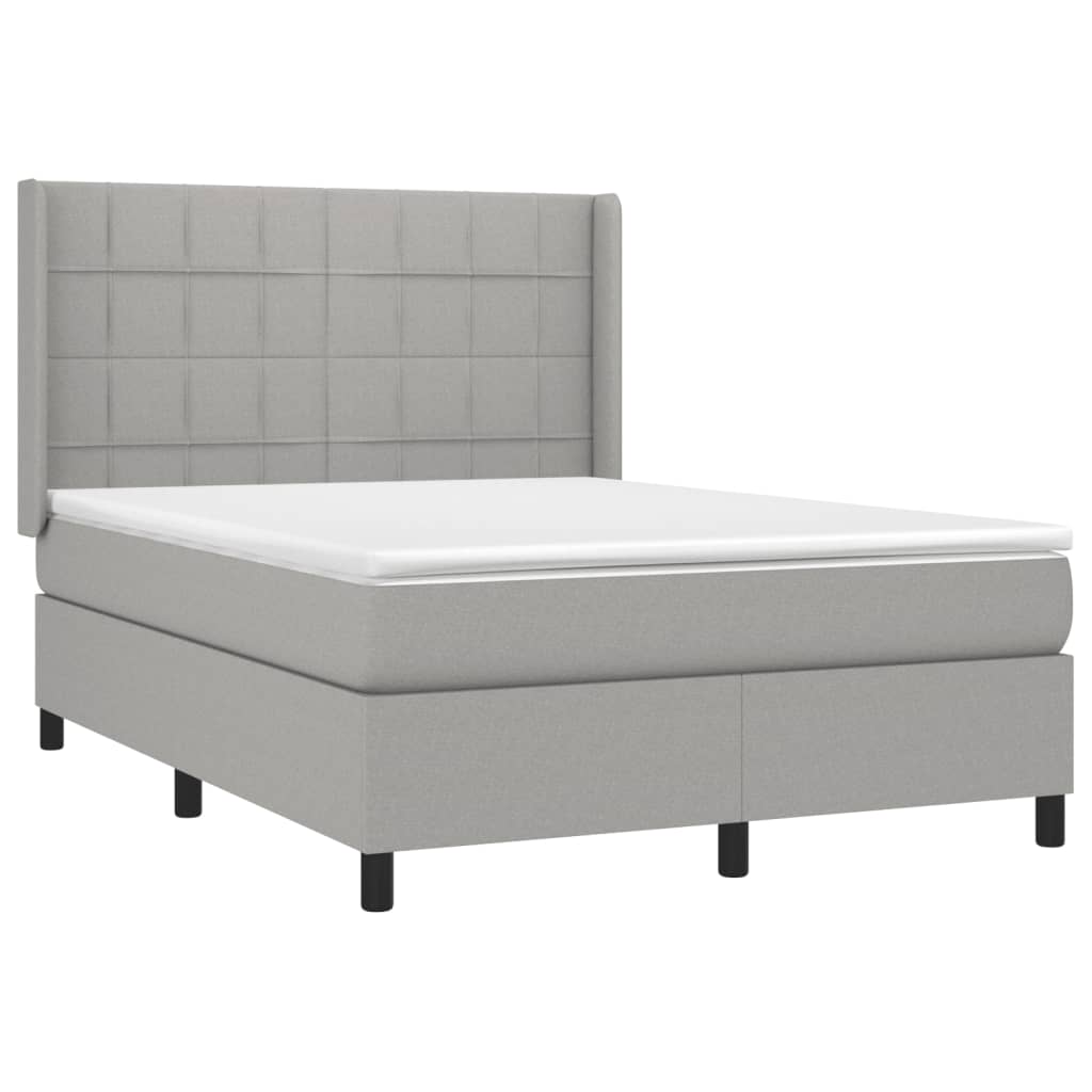 világosszürke szövet rugós és LED-es ágy matraccal 140x190 cm