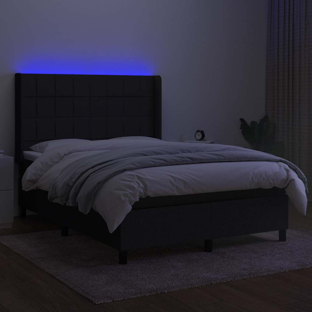 fekete szövet rugós és LED-es ágy matraccal 140x190 cm