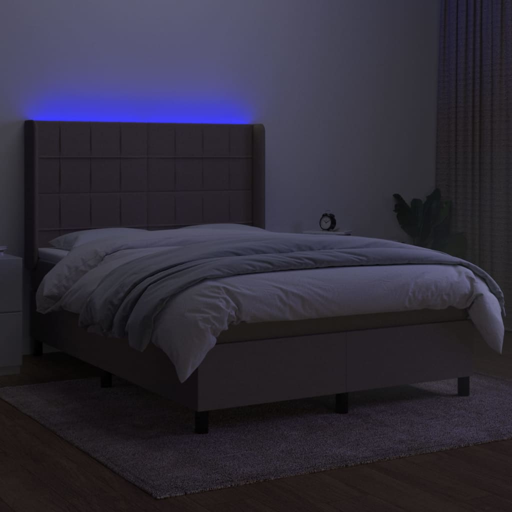 tópszínű szövet rugós és LED-es ágy matraccal 140x190cm