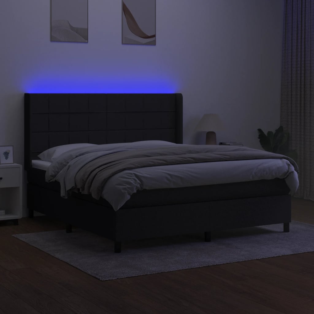 fekete szövet rugós és LED-es ágy matraccal 160x200 cm