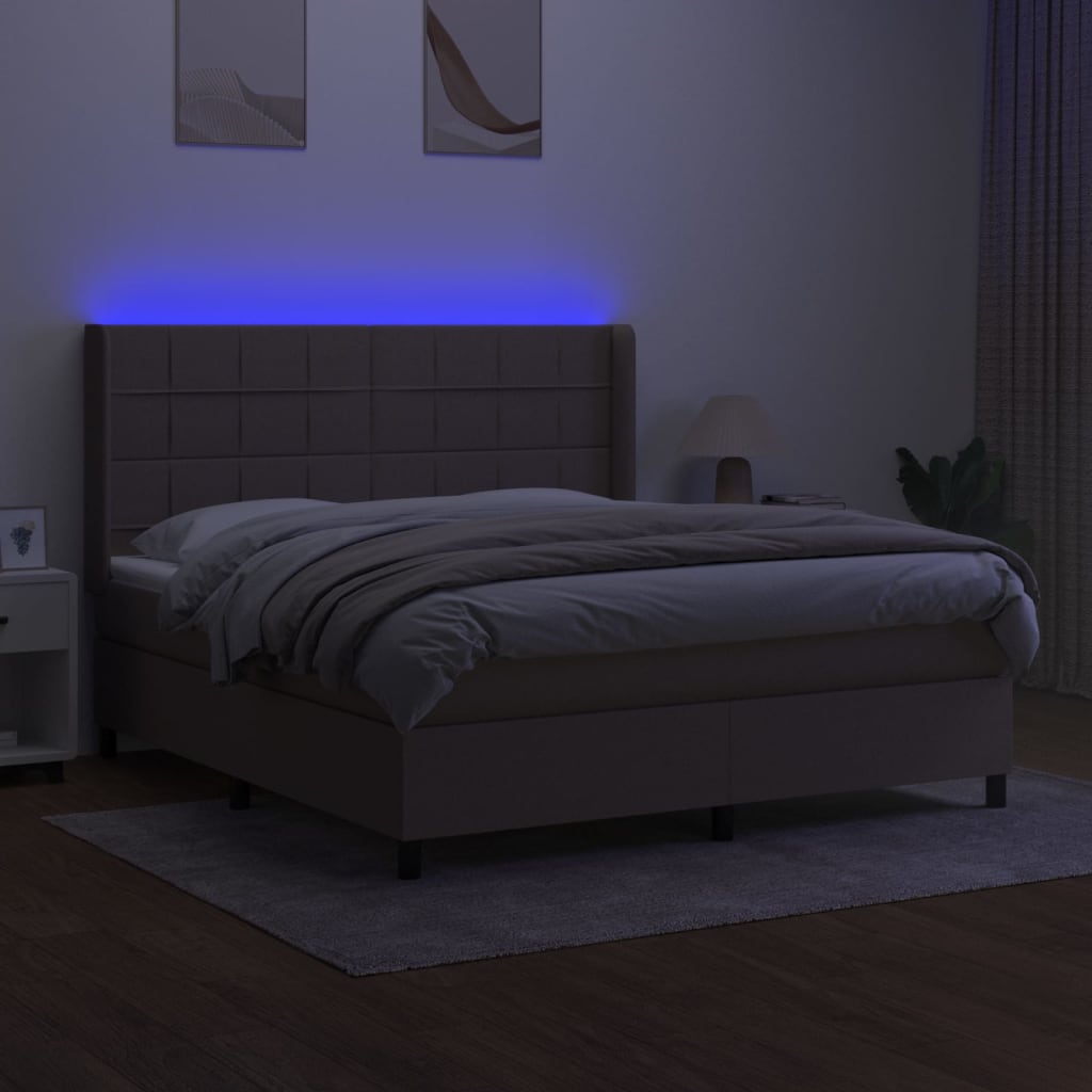 tópszínű szövet rugós és LED-es ágy matraccal 160x200 cm