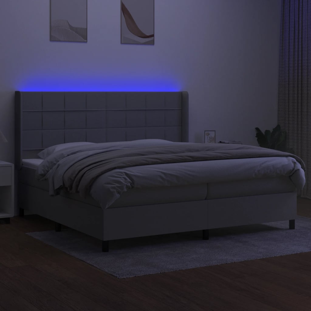 világosszürke szövet rugós és LED-es ágy matraccal 200x200 cm