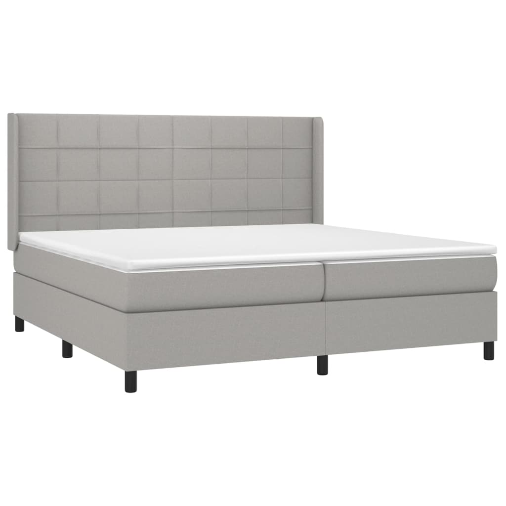 világosszürke szövet rugós és LED-es ágy matraccal 200x200 cm