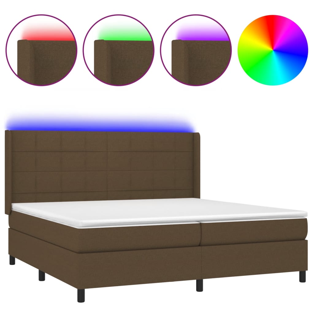 barna szövet rugós és LED-es ágy matraccal 200x200 cm