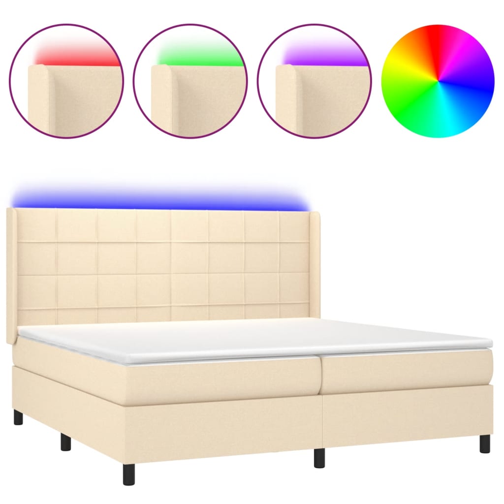 krémszínű szövet rugós és LED-es ágy matraccal 200 x 200 cm