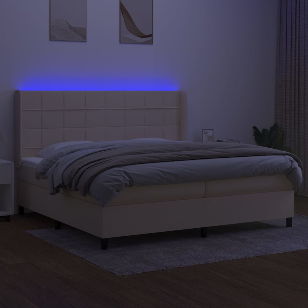 krémszínű szövet rugós és LED-es ágy matraccal 200 x 200 cm