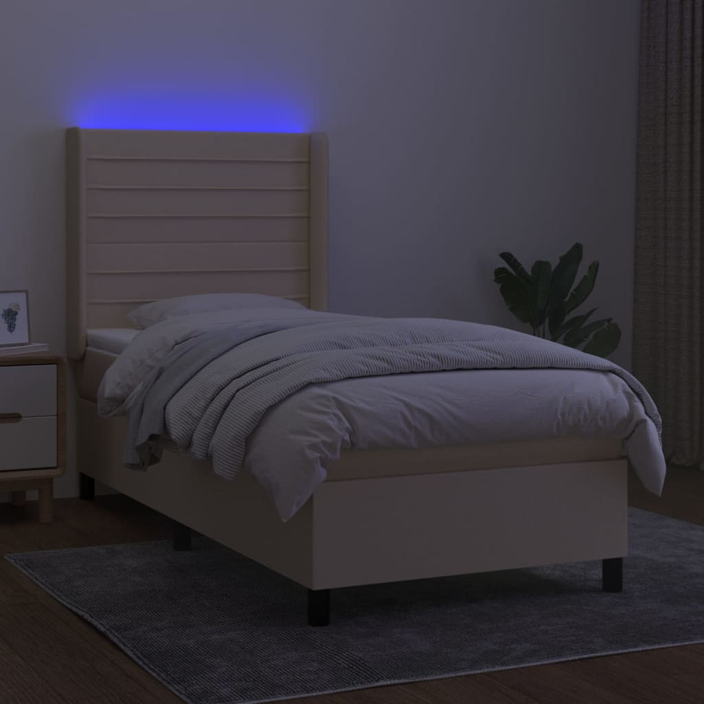 krémszínű szövet rugós és LED-es ágy matraccal 80 x 200 cm