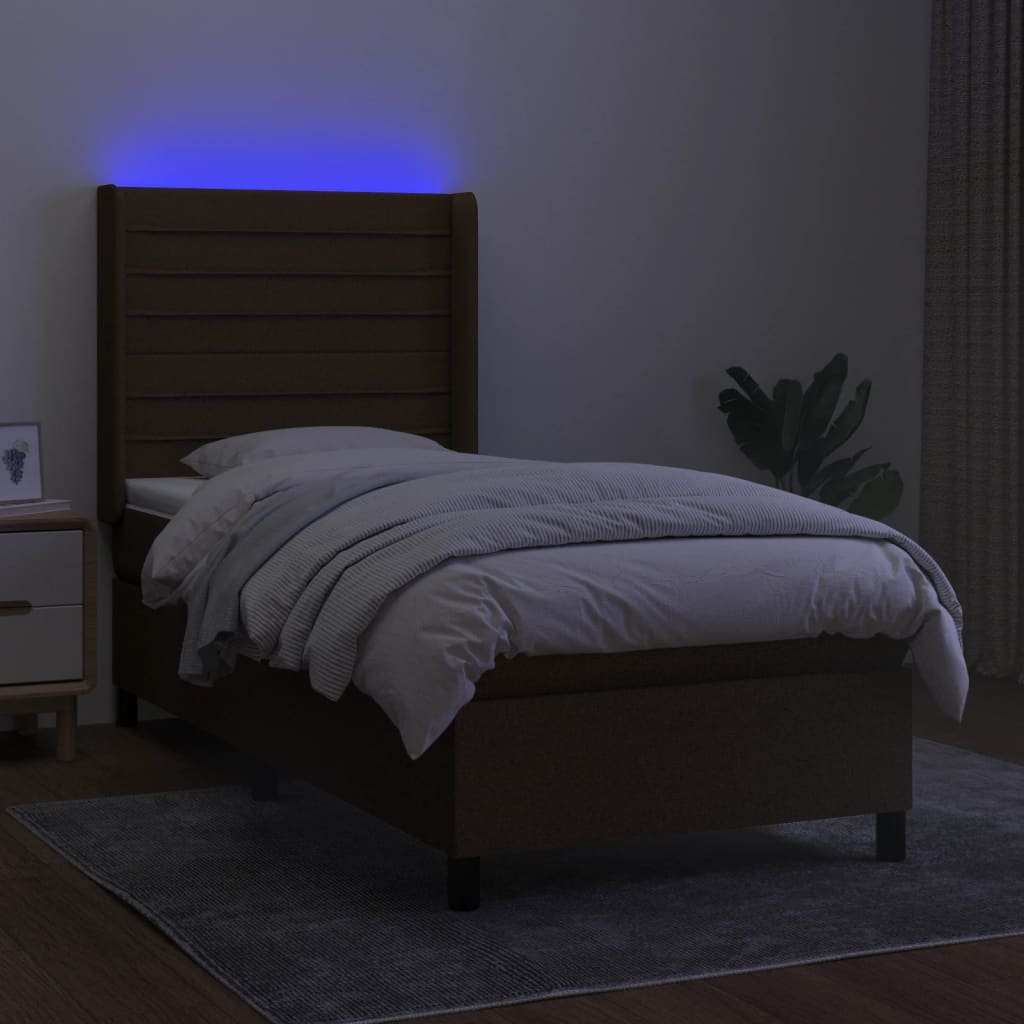 barna szövet rugós és LED-es ágy matraccal 90x190 cm