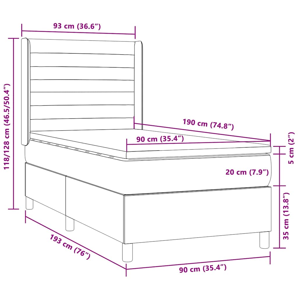 tópszínű szövet rugós és LED-es ágy matraccal 90x190 cm