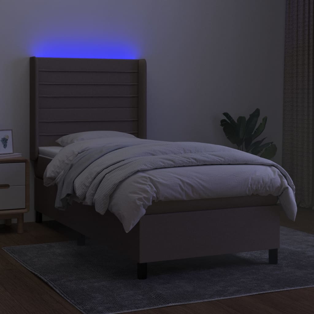 tópszínű szövet rugós és LED-es ágy matraccal 90x200 cm