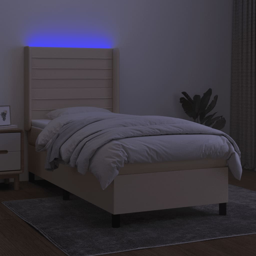 krémszínű szövet rugós és LED-es ágy matraccal 100x200 cm