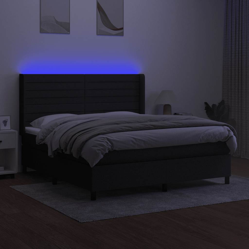 fekete szövet rugós és LED-es ágy matraccal 160x200 cm