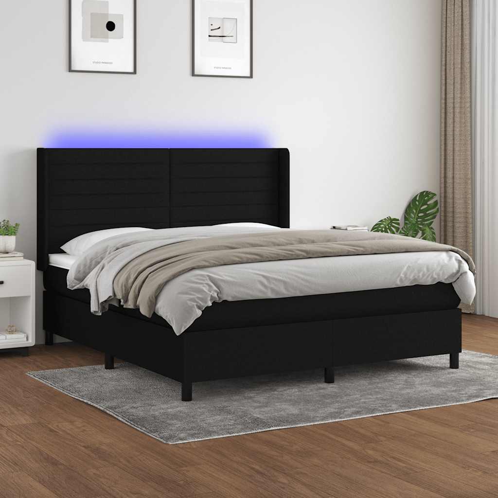 fekete szövet rugós és LED-es ágy matraccal 160x200 cm