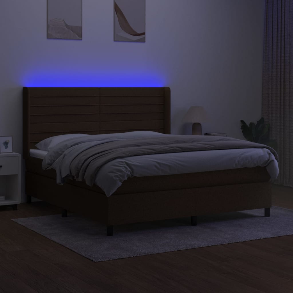 barna szövet rugós és LED-es ágy matraccal 160x200 cm
