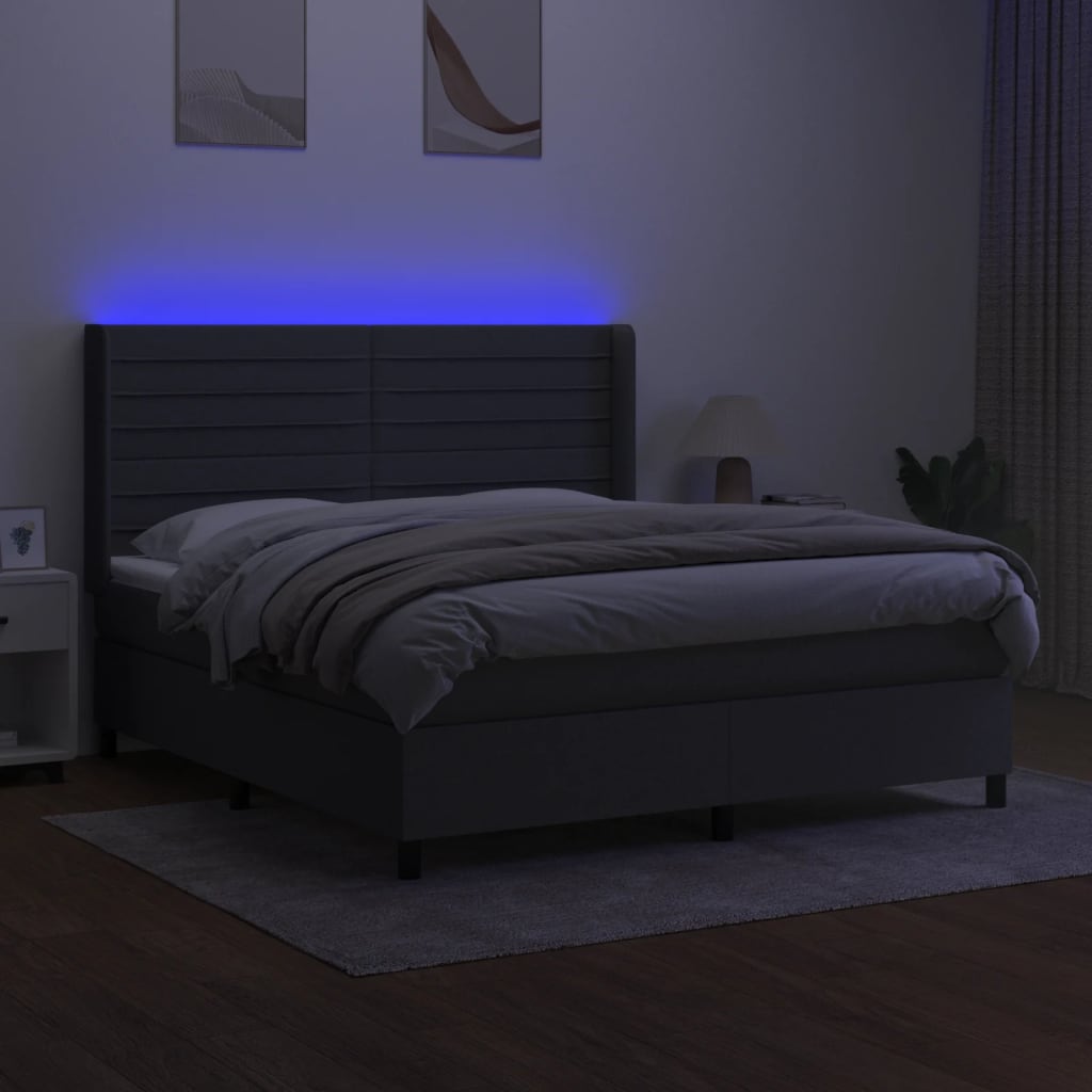 sötétszürke szövet rugós és LED-es ágy matraccal 180 x 200 cm