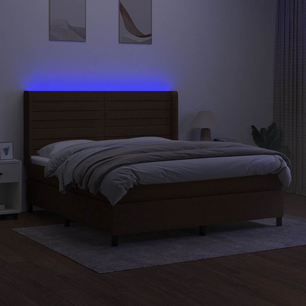 barna szövet rugós és LED-es ágy matraccal 180 x 200 cm