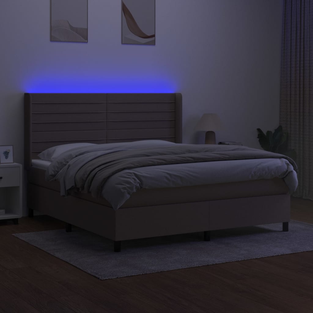 tópszínű szövet rugós és LED-es ágy matraccal 180 x 200 cm